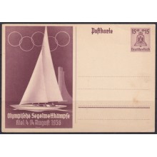 F-EX66661 GERMANY 1936 6pf POSTAL STATIONERY OLYMPIC GAMES YACHTING SHIP KIEL.