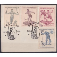 F-EX58817 CZECHOSLOVAKIA 1951 SPECIAL CANCEL ATHLETISMS SKI SOCCER SOKOL CONGRESS.