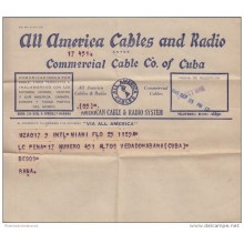 TELEG-28 CUBA. ALL AMERICA CABLE. TELEGRAPH. TELEGRAMA. TELEGRAM. 1949. CON CONTENIDO. TIPO XIX.