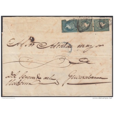 1855-H-31 CUBA ESPAÑA SPAIN. ANTILLAS. ISABEL II. 1855. Ant. Ed.1, 4. &frac12 rs VERDE. TRIPLE PORTE