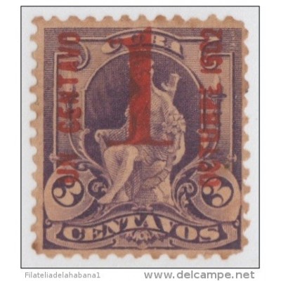 1902-28. CUBA. REPUBLICA. Ed.174. SIN GOMA. 2c. HABILITADO 1c s. 2c. ERROR. FALSO. IMPRESIÓN DESPLAZADA. DISPLACED ENGR