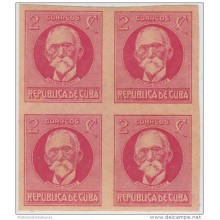 1917-130. CUBA. REPUBLICA. 1926. PATRIOTAS. Ed.215As. MAXIMO GOMEZ. BLOCK 4. IMPERFORADO. CON GOMA.
