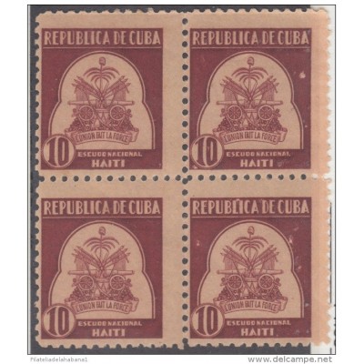 1937-110. CUBA. REPUBLICA. 1937. Ed.317. ESCRITORES Y ARTISTAS. 10c. HAITI. WRITTER ARTIST. BLOCK 4. GOMA ORIGINAL