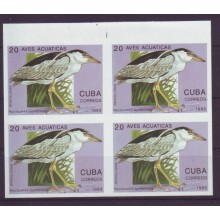 1993-9 CUBA Aves Acuaticas 20c MNH bloque 4 imperforada