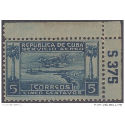 1927.3 CUBA. 1927. Ed.222. PATRIOTAS. INAUGURACION LINEA AEREA KEY WEST. NUMERO DE PLANCHA. PLATE NUMBER. GOMA ORIGINAL.
