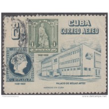 1955.102 CUBA. 1955. Ed.614. 8c. USADO. CENTENARIO DEL PRIMER SELLO CUBANO. COLOR AZUL DESPLAZADO.
