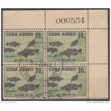 1958.114 CUBA. 1958. Ed.7701. 30c. USED. PEZ DIANA. FISH. BLOCK 4. BLOCK 4. NUMERO DE HOJA. SHEET NUMBER.