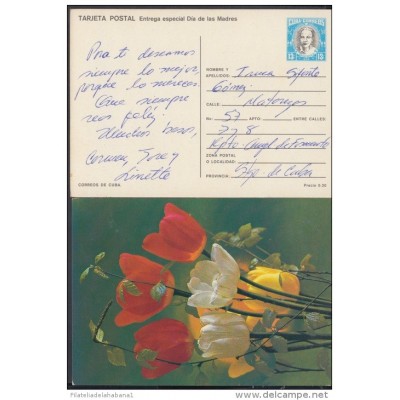 1989-EP-11 CUBA 1989. Ed.145h. MOTHER DAY SPECIAL DELIVERY. ENTERO POSTAL. POSTAL STATIONERY. TULIPANES. FLOWERS. FLORES