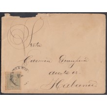 1891-H-1 Cuba España Spain. Alfonos XIII. Carta franqueada en Guanajay con destino a La Habana con 5c verde 1893