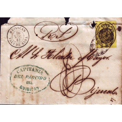 1858-H-13. Isabel II. Correo Oficial. Carta de Quivican, Rara O