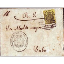 1858-H-25, CORREO OFICIAL. A SANTIAGO CON PARILLA DE LINEAS GRUE