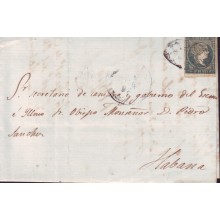1856-H-10. CUBA 1856 Sobre con 1/2 r con Borde de Hoja