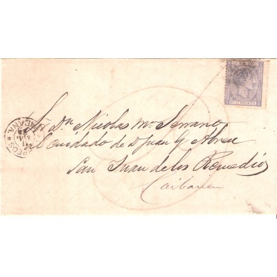 1879-H-1 Cuba ALfonso XII sobre de La Habana con 25c de porte