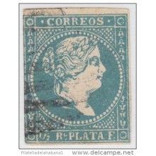 1857-55. CUBA. SPAIN. ESPAÑA. ISABEL II. 1857. FALSO POSTAL. POSTAL FORGERY. GRAUS. TIPO III. COLOR AZUL CLARO. PARRILLA
