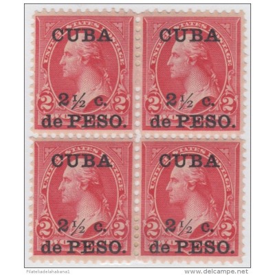 1899-88. CUBA US OCCUPATION. 1899. Ed.25. 2 &frac12 c. BLOQUE DE 4. MH.
