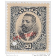 1907-5 CUBA. REPUBLICA. 1907. 50c ANTONIO MACEO. Ed.180. SPECIMEN. MUESTRA. PRUEBA. MNH. (4)