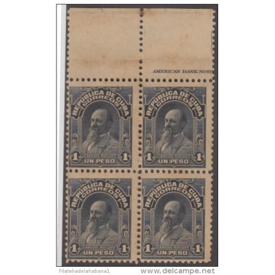 1911-38 CUBA. REPUBLICA. 1911. 1 PESO. CARLOS ROLOFF. Ed.194. BLOCK 4. PIE DE IMPRENTA. NH. GOMA ORIGINAL TROPICALIZADA.