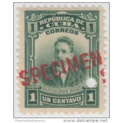 1911-40 CUBA. REPUBLICA. 1911. 1c BARTOLOME MASO. Ed.190. SPECIMEN. MUESTRA. PRUEBA. MNH.