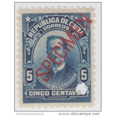 1911-42 CUBA. REPUBLICA. 1911. 1c IGNACIO AGRAMONTE. Ed.192. SPECIMEN. MUESTRA. PRUEBA. MNH.