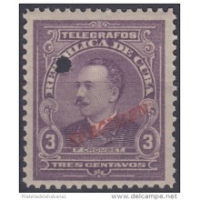 1911-51 CUBA. REPUBLICA. 1911. TELEGRAFOS. TELEGRAPH. 3c GENERAL FLOR CROMBET. Ed.94. SPECIMEN. MUESTRA. PRUEBA. MNH.