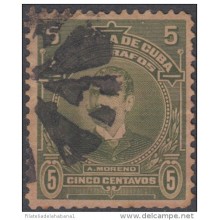 1911-27. CUBA REPUBLICA TELEGRAFOS Ed.95 MNH 5c. A. MORENO MARCA FANCY.