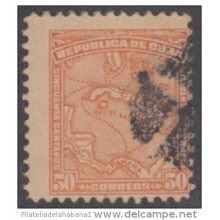 1914.34 CUBA. 1914. Ed.201. 50c. MAPITA. MAPA DE CUBA. MARCA FANCY GEOMETRICA. FANCY POSTMARK.