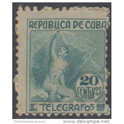 1916.7 CUBA. 1916. Ed.103. SIN GOMA. 20c. TELEGRAFOS. TELEGRAPH. ALEGORIA DEL RAYO. ELECTRICIDAD.