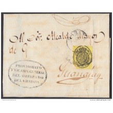 1858-H-105. CUBA ESPAÑA SPAIN. ISABEL II. Ed.6. 1861. OFFICIAL MAIL. SOBRE CON MEDIA ONZA DE LA HABANA  A GUANAJAY. FECH