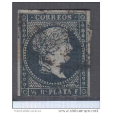 1855-63. CUBA. ESPAÑA SPAIN. ANTILLAS. ISABEL II. 1855. Ed.1. MEDIO REAL NEGRO.USADO. PRIMER SELLO DE CUBA.