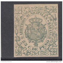 LOC-17 CUBA SPAIN ESPAÑA.1886. REVENUE. 25c. SELLO DE ARBITRIOS MUNICIPALES. HABANA. MNH