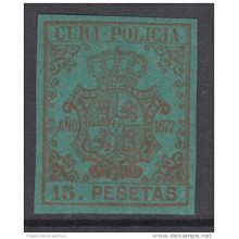 POL-9 CUBA SPAIN ESPAÑA.1877. REVENUE. 15 ptas. SELLO DE POLICIA. POLICE. HABANA. MNH.