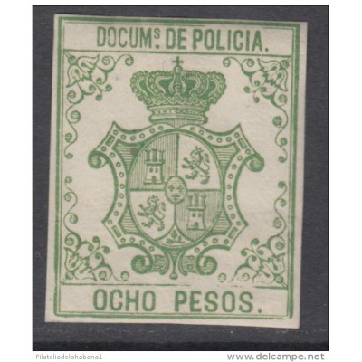POL-11 CUBA SPAIN ESPAÑA.1865. REVENUE. 10 pesos. SELLO DE POLICIA. POLICE. HABANA. MNH.