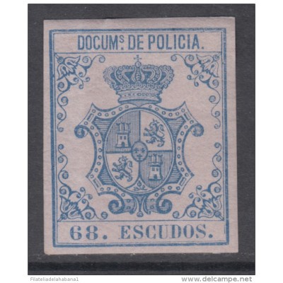 POL-12 CUBA SPAIN ESPAÑA.1867. REVENUE. 68 escudos. SELLO DE POLICIA. POLICE. HABANA. MNH.