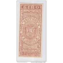 GIR-8 CUBA SPAIN ESPAÑA.1867. REVENUE. 3 escudos. PRUEBA IMPERFORADA. IMPERFORATED PROOF.