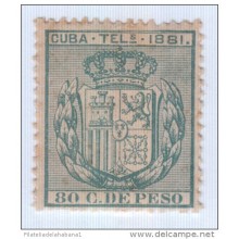 1881-70 CUBA ESPAÑA SPAIN. ANTILLAS. TELEGRAFOS. TELEGRAPH. 1881. 2 ptas. Ed. 54. GOMA ORIGINAL.