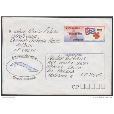 1998-EP-92 CUBA 1998. Ed.1. POSTAL STATIONERY. SOBRE CARTA DE PORTE PAGADO. SERVICIO NACIONAL. HOLGUIN. USED.