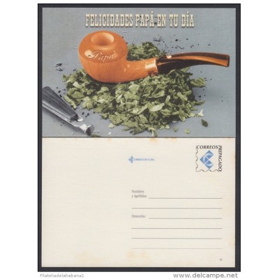 2001-EP-25 CUBA 2001. Ed.58d. FATHER'S DAY. SPECIAL DELIVERY. POSTAL STATIONERY. CACHIMBA. TABACO. TOBACCO. MANCHAS. UNU