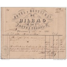 *E664 CUBA SPAIN ESPAÑA OLD ENGRAVING INVOICE 1868 \"HOTEL RESTAURANT BILBAO\"