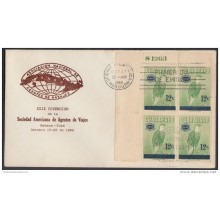 1959-FDC-24 CUBA. FDC. 1959. ASTA. SOCIEDAD AMERICANA DE AGENTES DE VIAJES. PAJARO. AVE. BIRD. BLOCK 4. NUMERO PLANCHA.