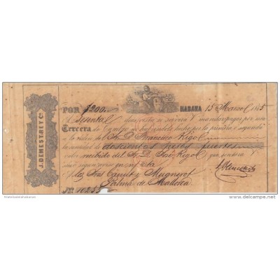 E1125 CUBA SPAIN ESPAÑA OLD DOC. DEMESTRE BANK CHECK & Co. 1865