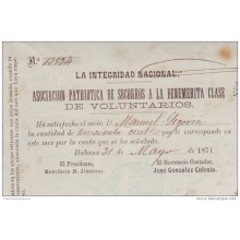 E1161 CUBA SPAIN ESPAÑA ASOC PATRIOTICA DE VOLUNTARIOS 1871 MILITAR INDEPENDENCE