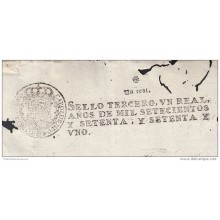 *E908 CUBA SEALLED PAPER SPAIN ESPAÑA NEW REVENUE PAPER 1770-71. USED.
