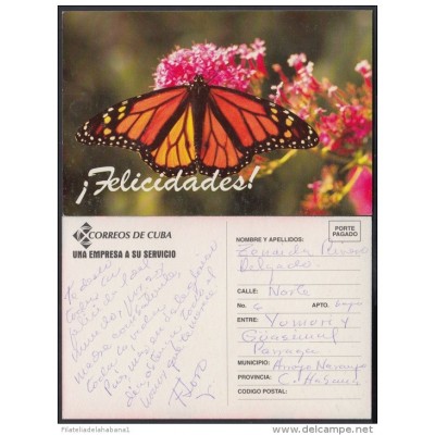 1996-EP-6 CUBA 1996. Ed.3Gb. ENTREGA ESPECIAL AÑO NUEVO. HAPPY NEW YEAR. POSTAL STATIONERY. BUTTERFLY. FLOWERS. USED