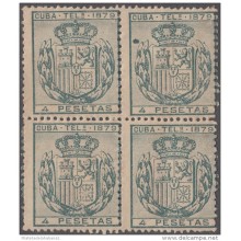 1879-33 CUBA. SPAIN. ESPAÑA. TELEGRAFOS. TELEGRAPH. Ed.48. 1879. BLOQUE DE 4 SIN GOMA. BLOCK 4 WITHOUT GUM.