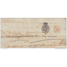 1858-PS-25.CUBA ESPAÑA SPAIN. ISABEL II. SEALLED PAPER .PAPEL SELLADO .SELLO 3ro+DERECHO JUDICIAL.