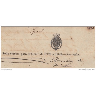 1862-PS-26.CUBA ESPAÑA SPAIN. ISABEL II. SEALLED PAPER .PAPEL SELLADO .SELLO 3ro + DERECHO JUDICIAL.