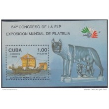 1985.21- * CUBA 1985. MNH. SPECIAL SHEET. WORLD EXPO ITALY. ITALIA. LOBA CAPITOLINA. BARCO. SHIP.