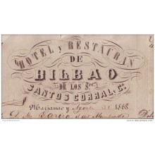 *E379 CUBA SPAIN INVOICE 1868 HOTEL BILBAO RESTAURANT ESPAÑA ENGRAVING INVOICE