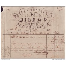 *E379 CUBA SPAIN INVOICE 1868 HOTEL BILBAO RESTAURANT ESPAÑA ENGRAVING INVOICE