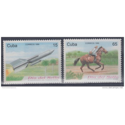 1999.10- * CUBA 1999. MNH. DIA DEL SELLO. STAMP DAY. POSTAL ROCKET &amp  MAMBI MAIL. COHETE POSTAL. CORREO MAMBI.